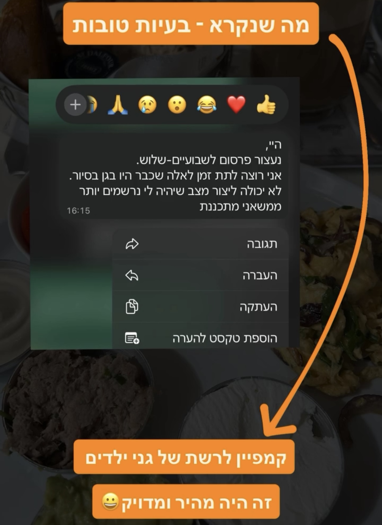 צילום מסך של הודעת לקוחה המבקשת לעצור פרסום בגלל עומס נרשמים